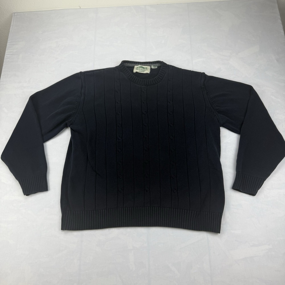 Mountain Lake Cable Knit Crewneck Sweater Men's XXL Navy Ribbed Classic